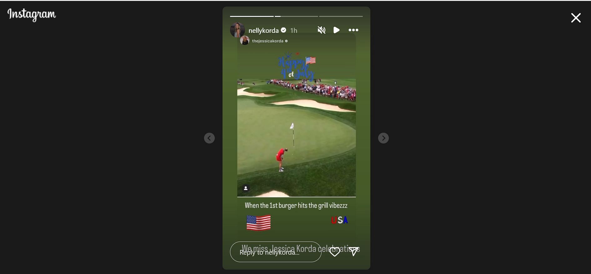 A screengrab of Nelly Korda's story about her sister Jessica Korda (Image Credit: Instagram @nellykorda)
